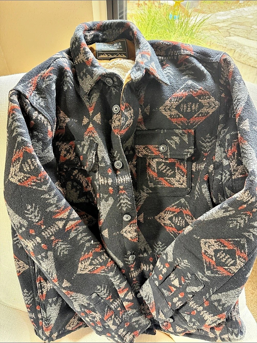 Jachs NY Men's Geometric Shirt Jacket in Black & Red Like New